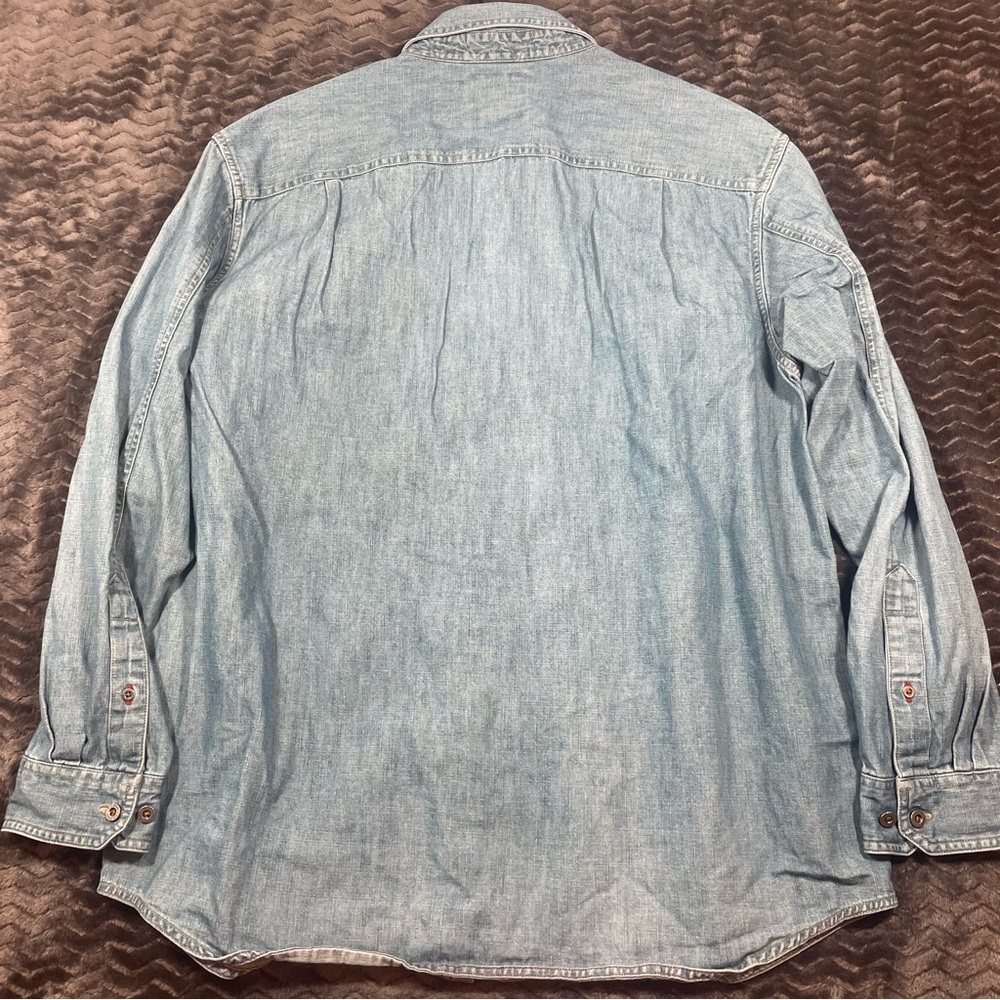 L.L.Bean Faded Denim Jean Button Front Pocket Shirt, Mens L.  #7 - Picture 9 of 10